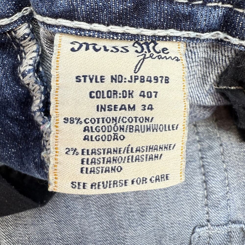 Miss Me Jeans Women's 30x34  Blue Signature Boot Lace Fleur De Lis Pockets - Picture 10 of 16